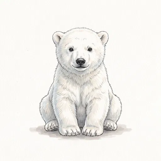 Sitting Polar Bear Cub Illustration