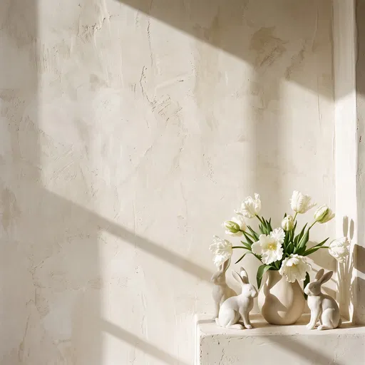 White Tulips and Porcelain Rabbits Still Life