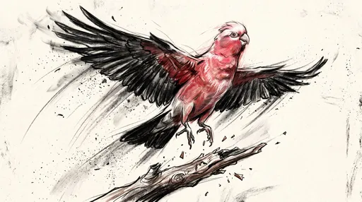 Charcoal and Chalk Drawing of Flying Cockatoo