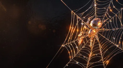 Golden Crystal Spider on Glass Web