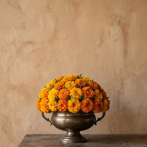 Orange Marigold Arrangement in Bronze Urn