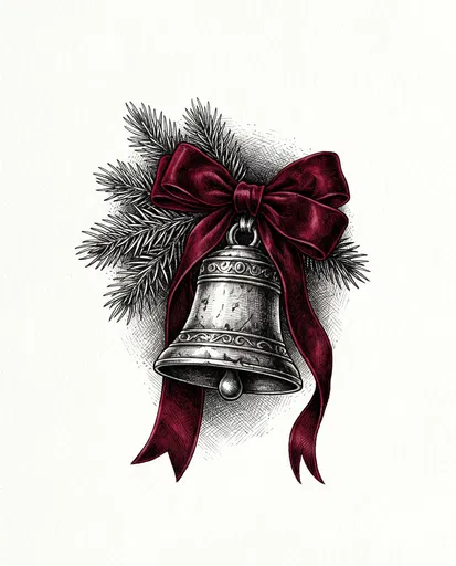 Vintage Ink Christmas Bell With Crimson Bow