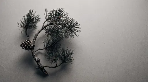 Minimalist Pine Twig on Grey Surface