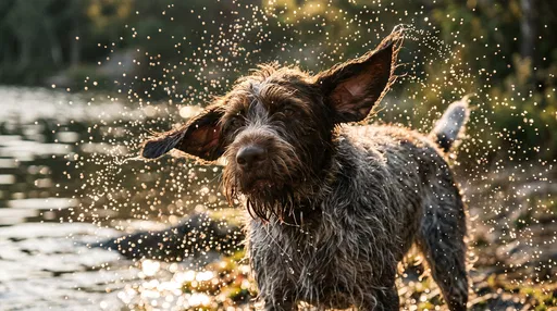 Wet Wirehaired Dog Shaking Off Water