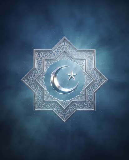 Silver Filigree Islamic Octagram Emblem
