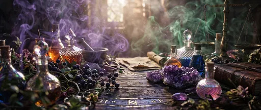 Enchanted Alchemy Table With Potion Vials
