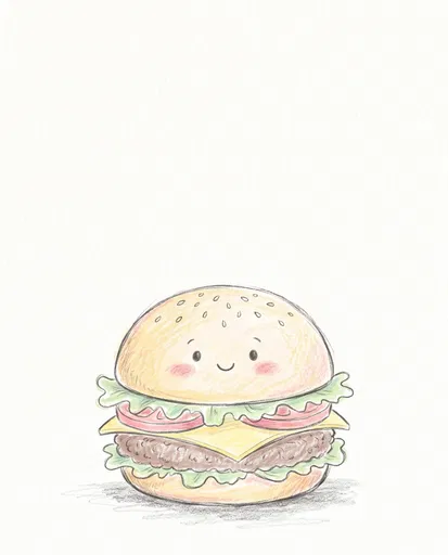 Cute Smiling Hamburger Crayon Illustration