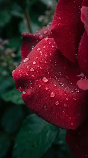 Crimson Rose Petal With Raindrops