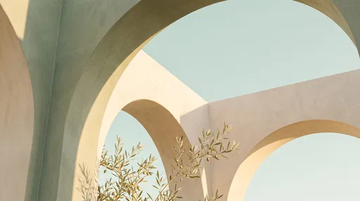 Minimalist Plaster Arches and Olive Branch