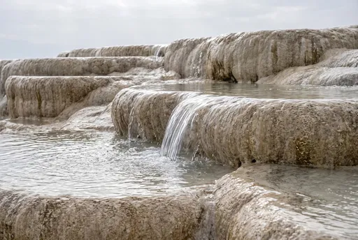 Natural Travertine Stone Terraces with Flowing Water