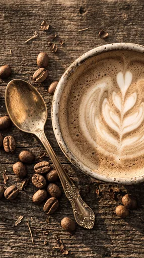 Rustic Sepia Latte Art and Coffee Beans