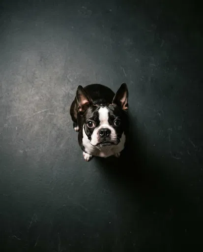 Overhead Portrait of Boston Terrier Dog