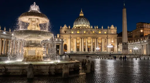 Saint Peter's Square Fountain at Night