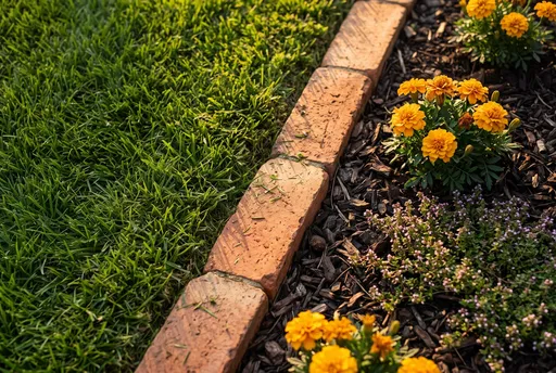 Brick Edging Between Lawn and Garden