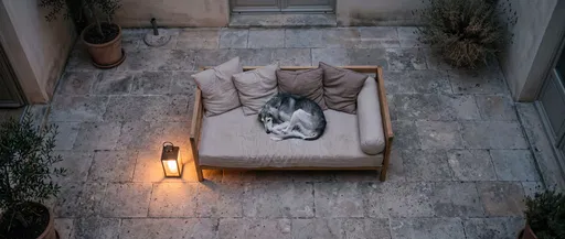 Persian Hound Sleeping on Courtyard Daybed
