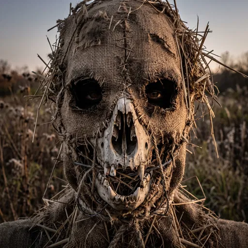 Horrifying Burlap and Bone Scarecrow Portrait