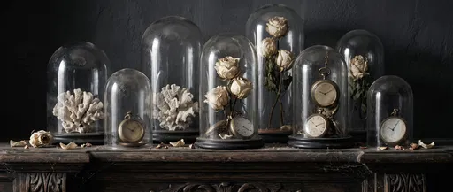 Antique Bell Jars with Roses and Watches