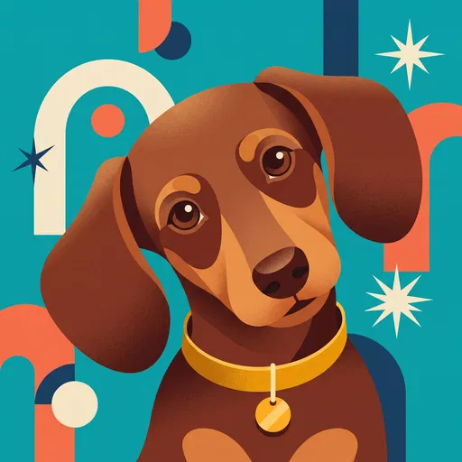 Mid-Century Dachshund Puppy Illustration