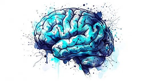 Cyan and Indigo Watercolor Brain Network Illustration