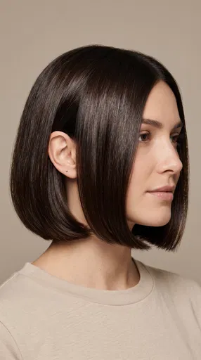 Woman with Sleek Dark Brown Bob Haircut