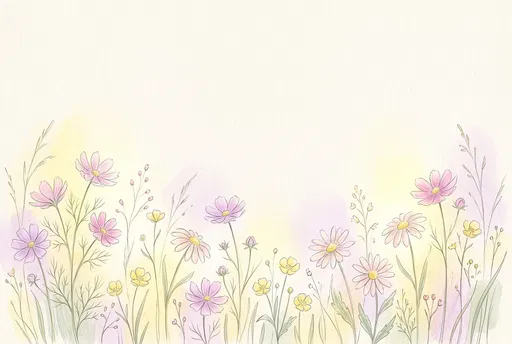 Pastel Wildflower Meadow Border Illustration