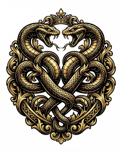 Golden Heraldic Twin Serpent Crest