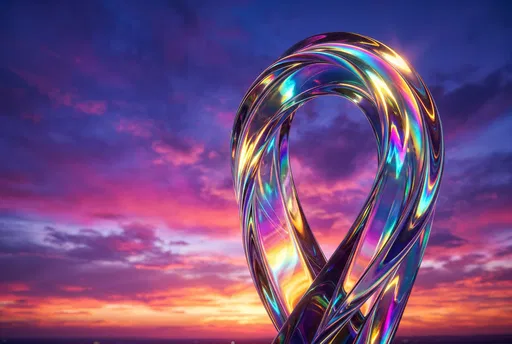 Iridescent Glass Ribbon Against Sunset Sky
