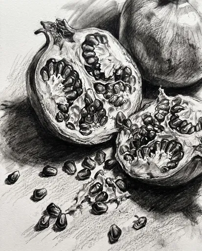 Charcoal Drawing of Split Pomegranates
