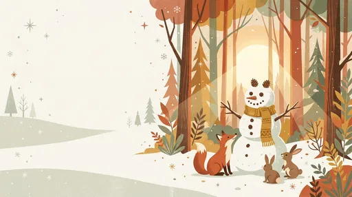 Woodland Snowman with Fox and Rabbits
