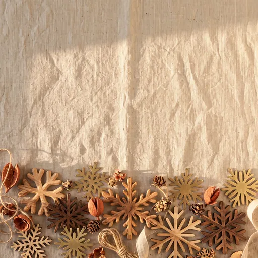 Wooden and Brass Snowflakes on Linen