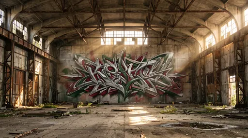Abstract Graffiti Mural in Abandoned Hangar