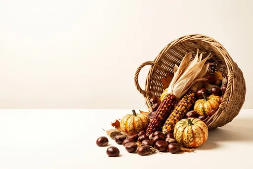 Autumn Harvest Basket With Pumpkins and Corn