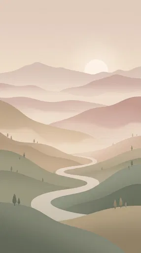 Minimalist Sunrise Over Misty Rolling Hills