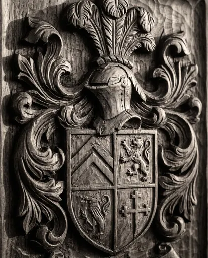 Carved Wooden Heraldic Coat of Arms