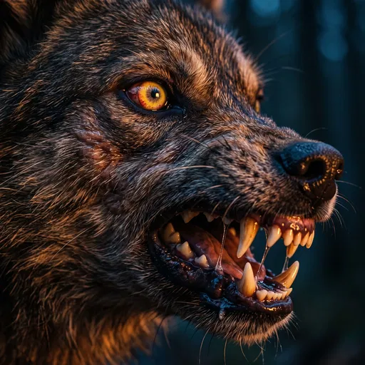 Close-Up of Snarling Scarred Wolf