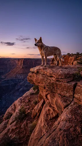 Cattle Dog on Canyon Ledge at Dusk