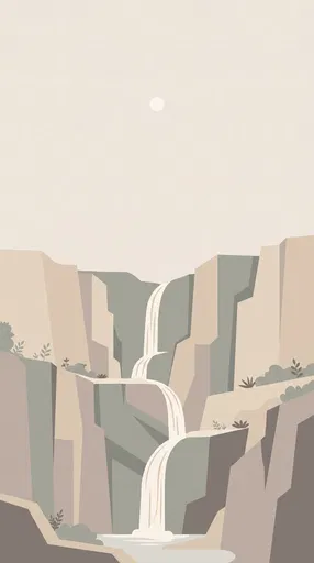 Minimalist Geometric Waterfall Cliff Illustration