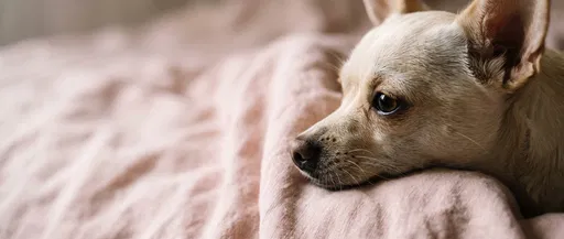 Cream Chihuahua Resting on Pink Linen Blanket