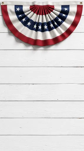 Patriotic Bunting on White Wood Background