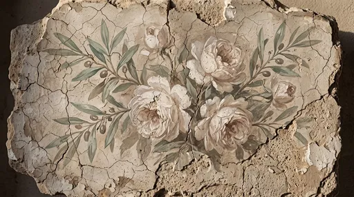 Faded Floral Fresco on Cracked Plaster