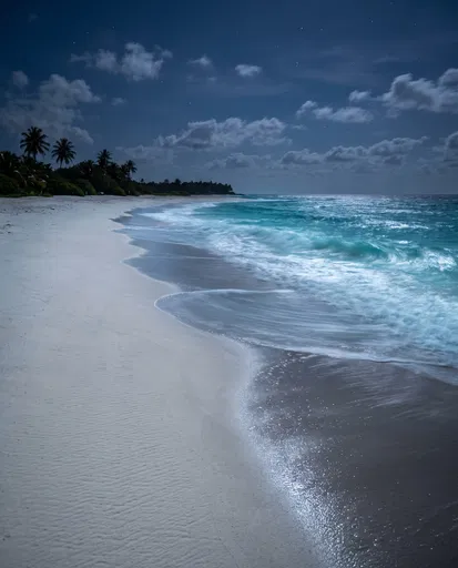 Moonlit Tropical Beach at Night