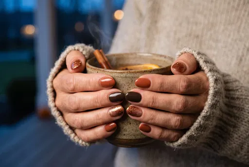 Cozy Hands Holding Cider With Earthy Manicure