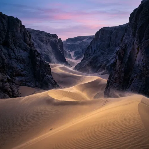Golden Sand Dunes in Twilight Canyon