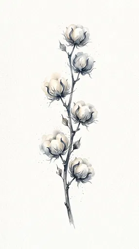 Watercolor Cotton Stem Botanical Illustration