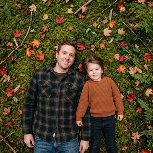 Father and Daughter Lying on Forest Moss