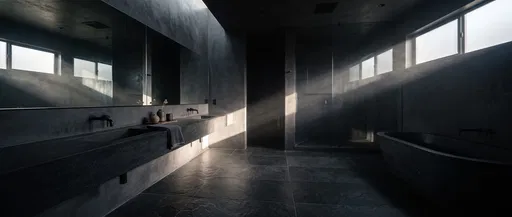 Dark Minimalist Slate Bathroom With Sunbeams