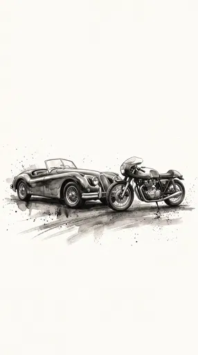 Vintage Roadster and Cafe Racer Ink Illustration