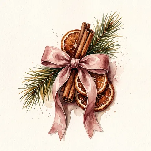Watercolor Christmas Bundle with Pink Bow