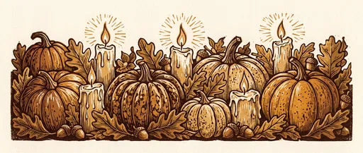 Autumn Pumpkins and Candles Linocut Border