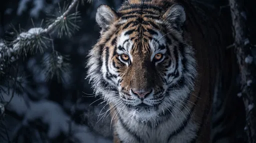 Amur Tiger Portrait in Winter Forest